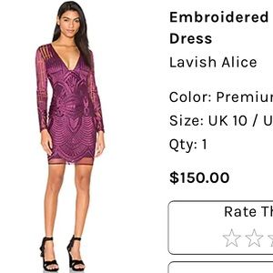 Embroidered mesh plunge dress